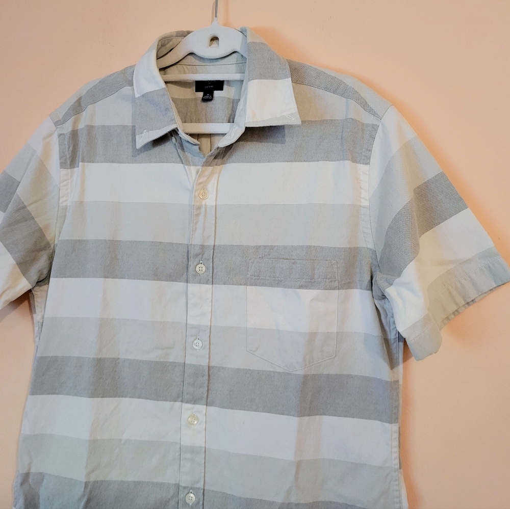 J. Crew Short Sleeve Cotton Oxford Shirt, White & Gray, M, EUC - Picture 6 of 14